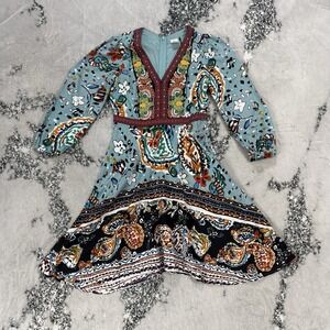 Akemi+Kin Anthroplogie 2P Turquoise Paisley Boho Kin Karmina Beaded Dress